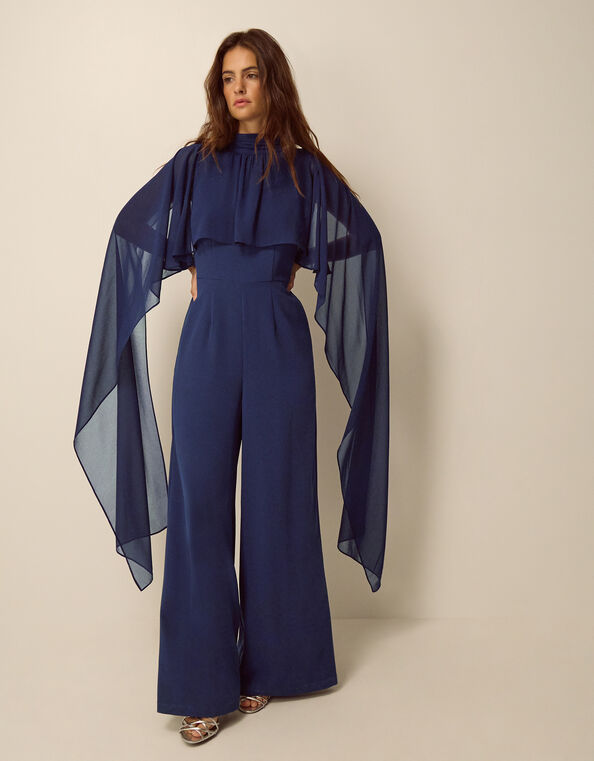 Valerie Cape Wide Leg Jumpsuit, Blue (NAVY), large