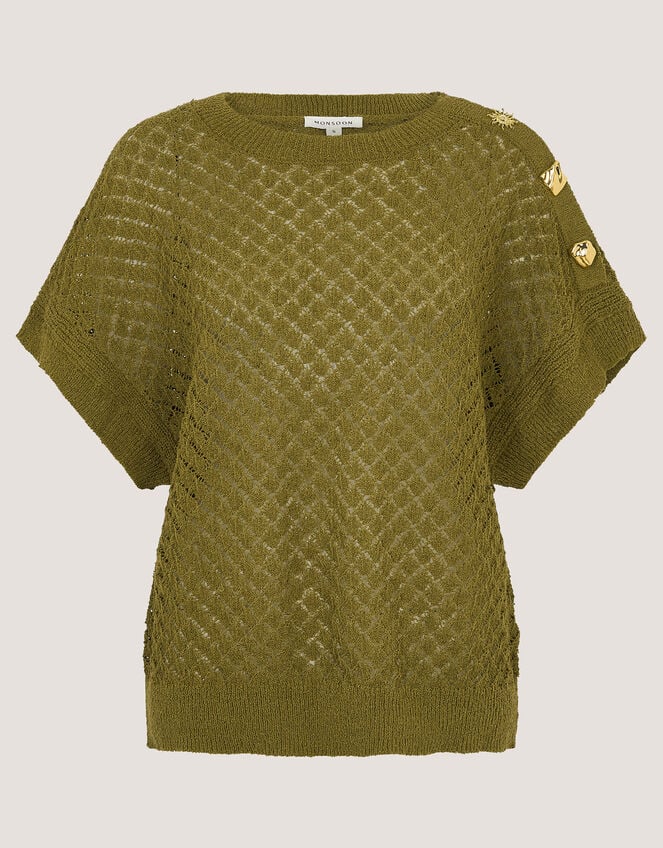 Bree Button Knit Jumper, Green (GREEN), large