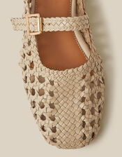 Bessy Woven Leather Mary Jane Ballet Flats, Ivory (IVORY), large