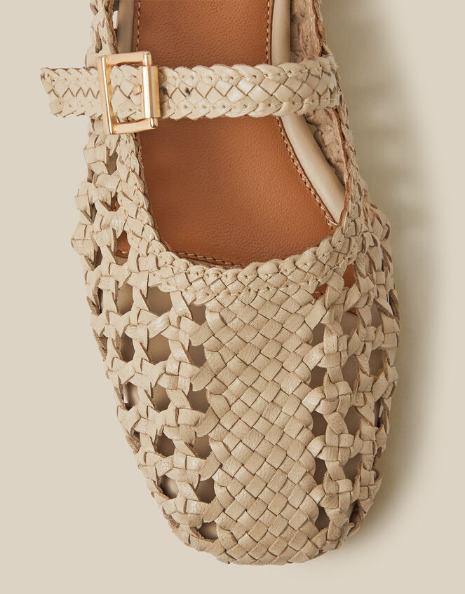 Bessy Woven Leather Mary Jane Ballet Flats, Ivory (IVORY), large