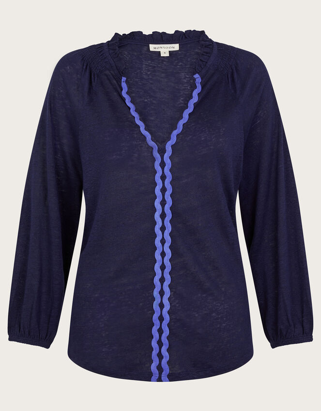 Lola Embroidered Linen Top, Blue (NAVY), large