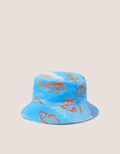 Fish Print Bucket Hat, Blue (BLUE), large