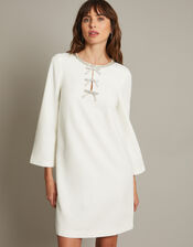 Paola Bow Diamante Shift Wedding Dress, Ivory (IVORY), large