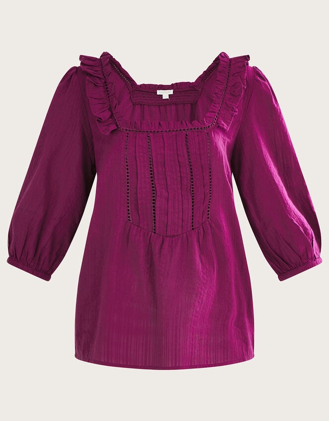 Plain Seersucker Square Neck Top in Sustainable Cotton, Purple (PURPLE), large