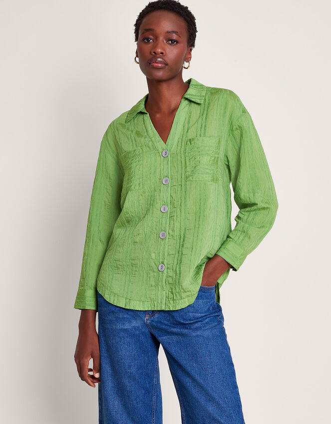 Sofia Long Sleeve Textured Shirt, Green (GREEN), large