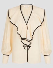 Lennox V-Neck Ruffle Blouse, Ivory (IVORY), large