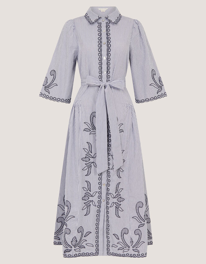 Kirsty Embroidered Stripe Midi Shirt Dress, Blue (NAVY), large