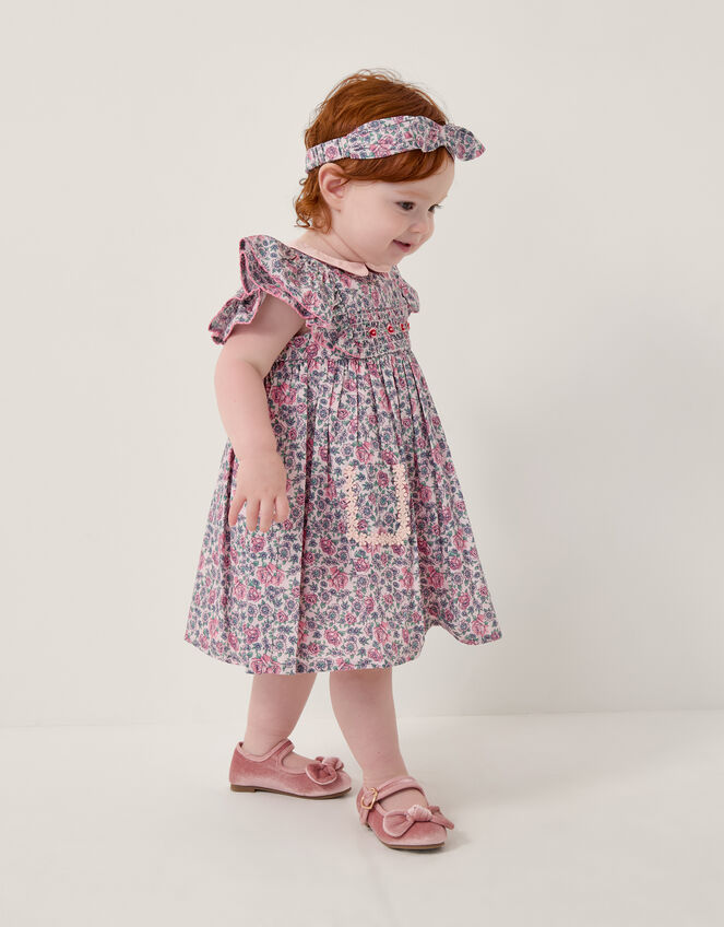 Baby Savannah Floral Dress & Headband Set, Pink (PINK), large