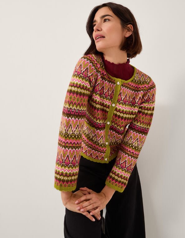 Fiona Fair Isle Cardigan, Pink (PINK), large