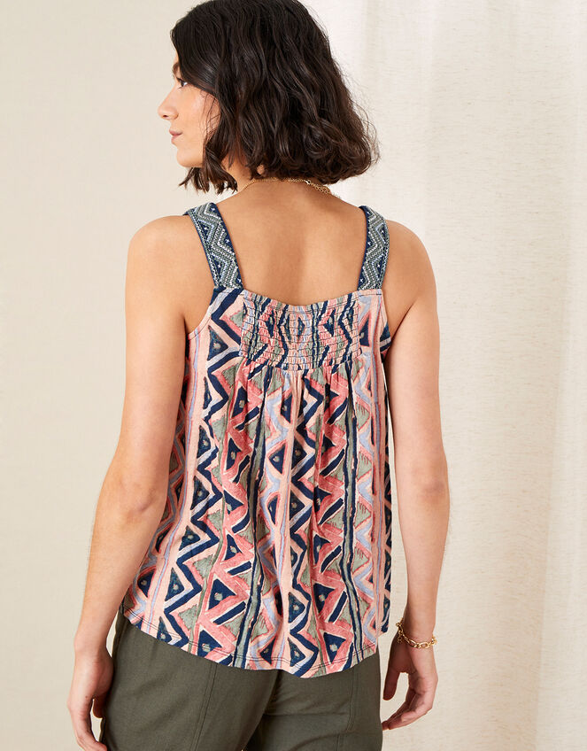 Berta Embroidered Geo Print Cami, Blue (BLUE), large