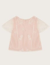 Harlyn Short Sleeve Embroidered Tulle Top, Pink (PINK), large