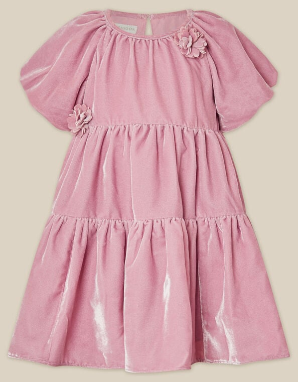 Baby Leila Corsage Velvet Party Dress, Pink (PINK), large