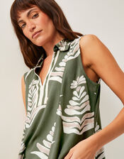 Pamela Linen Blend Sleeveless Leaf Print Top, Green (GREEN), large
