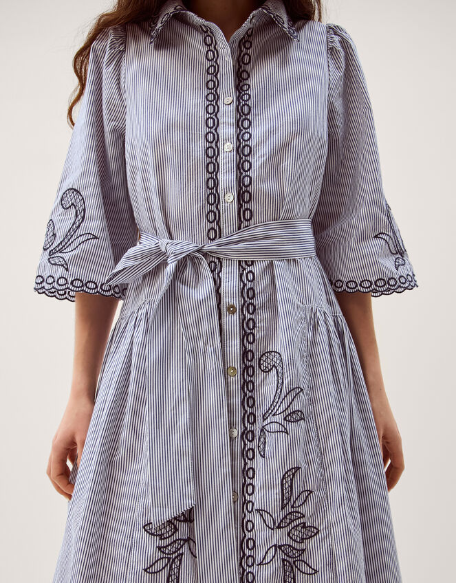 Kirsty Embroidered Stripe Midi Shirt Dress, Blue (NAVY), large