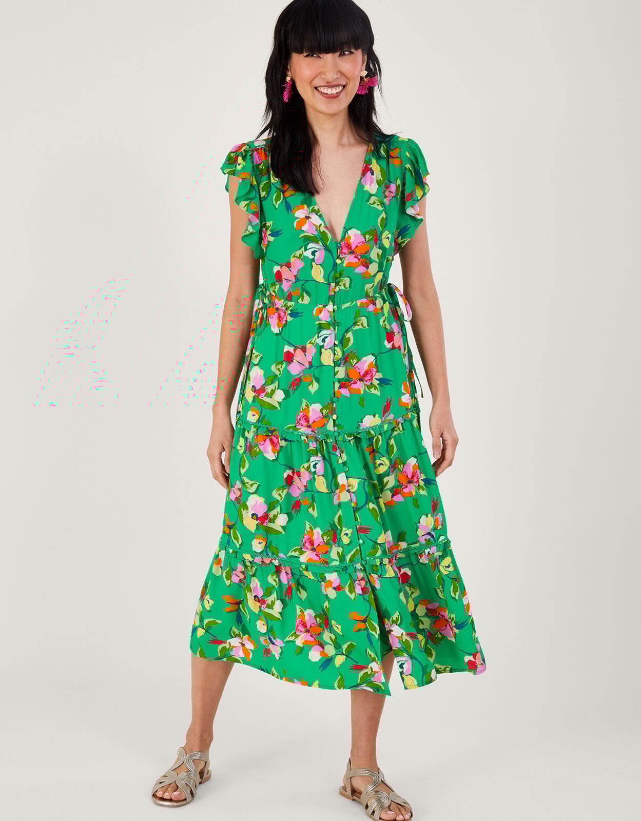 Lilou Floral Tea Dress in Sustainable Viscose Green