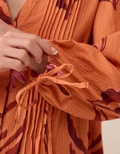 East Maisie Botanical Print Cotton Seersucker Dress, Orange (ORANGE), large