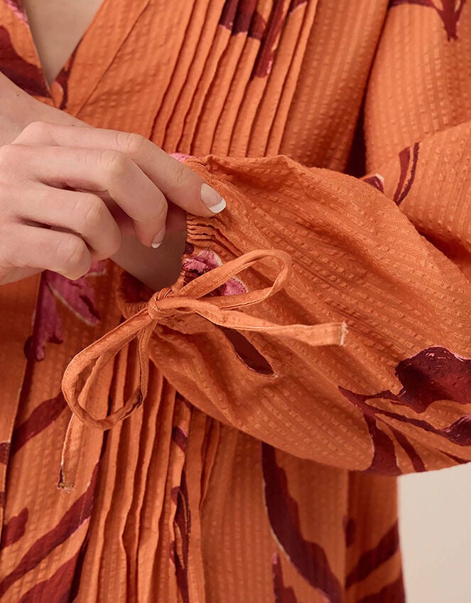 East Maisie Botanical Print Cotton Seersucker Dress, Orange (ORANGE), large