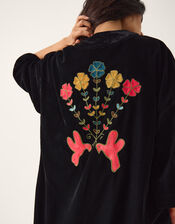 La Galeria Elefante Floral Embroidered Velvet Kimono, Black (BLACK), large