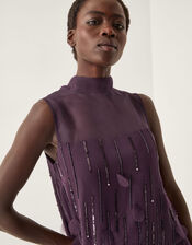 Cassidy Sleeveless Appliqué Mini Dress, Purple (PURPLE), large