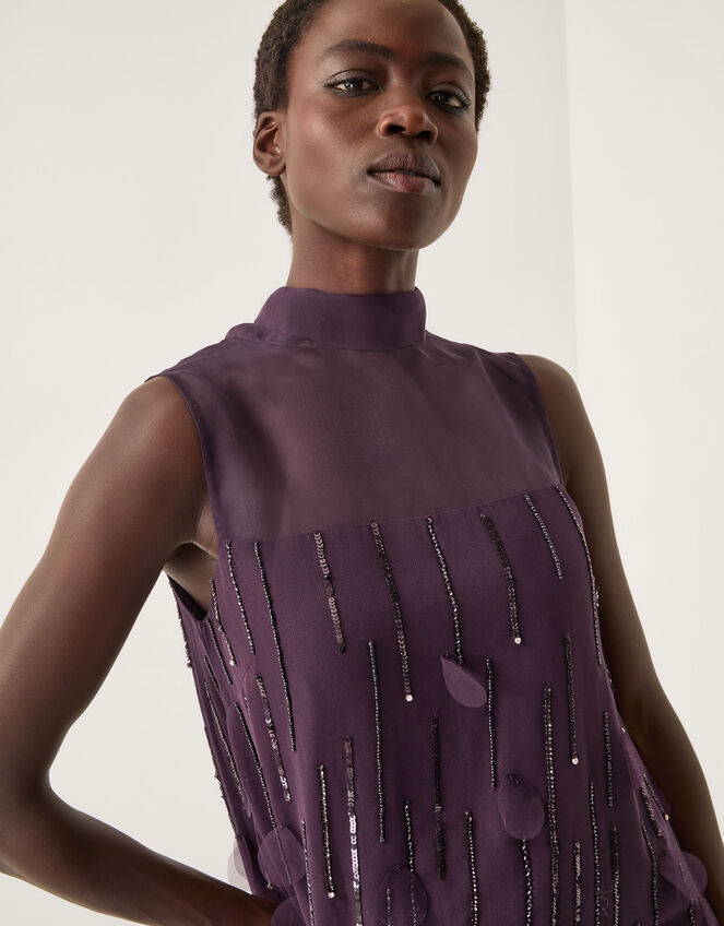 Cassidy Sleeveless Appliqué Mini Dress, Purple (PURPLE), large