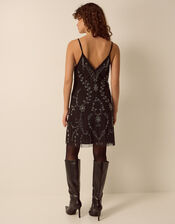 Clemence Beatrice Sleeveless V-Neck Beaded Mini Dress, Black (BLACK), large