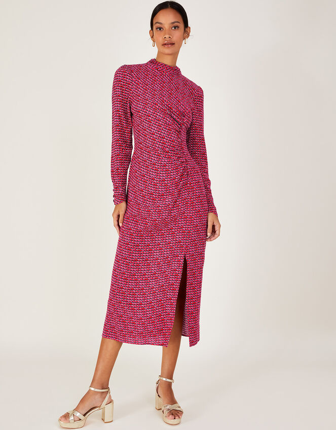 Signy Geometric Print Midi Dress, Red (RED), large