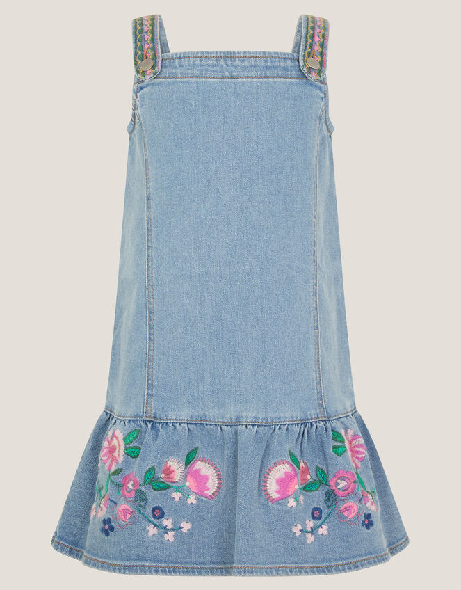 Embroidered Frill Denim Dress, Blue (BLUE), large