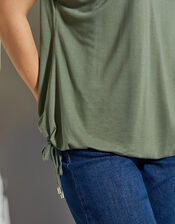 Tamara Cap Sleeve Tie Jersey Top, Green (KHAKI), large