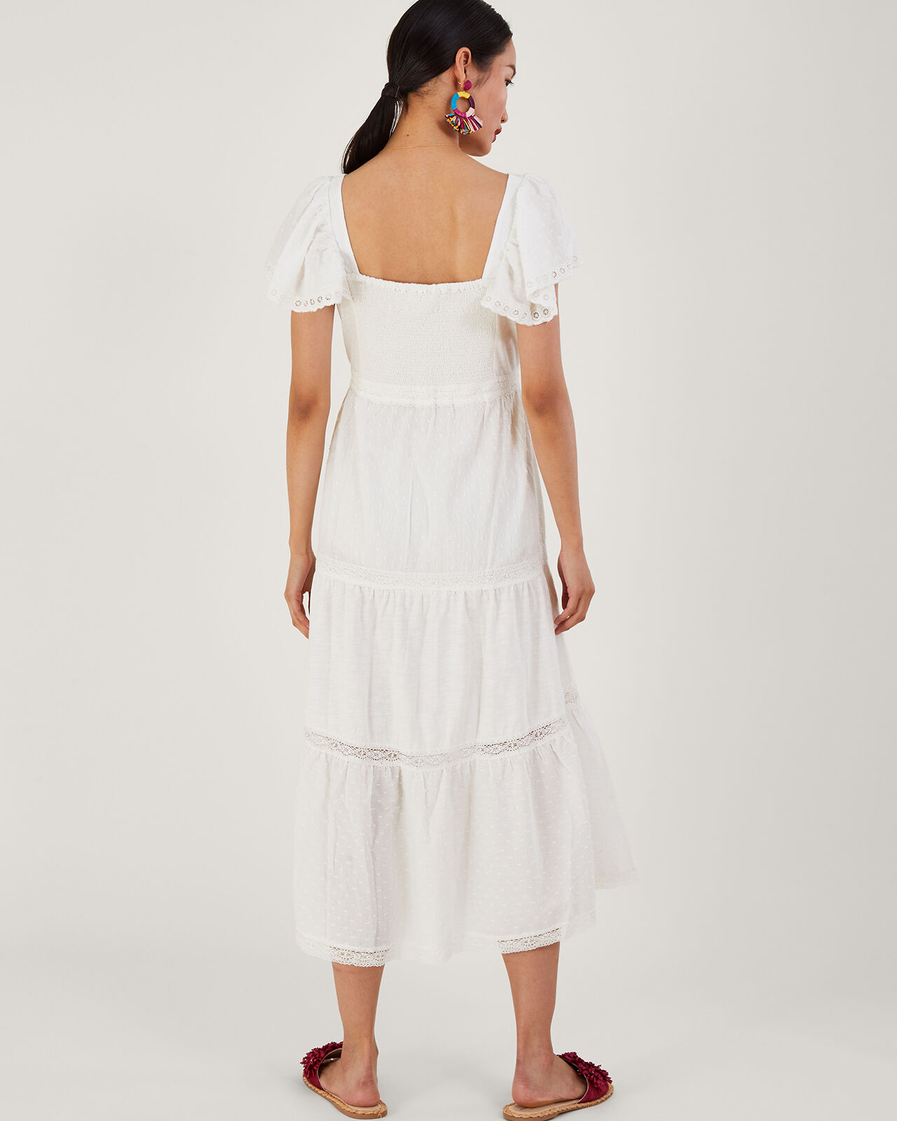 Square Neck Tiered Midi Dress White Maxi Dresses Monsoon UK