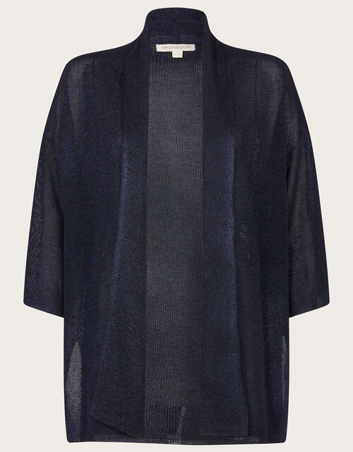 Sari Shawl Collar Midi Cardigan with Recycled Polyester, Blue (NAVY), large