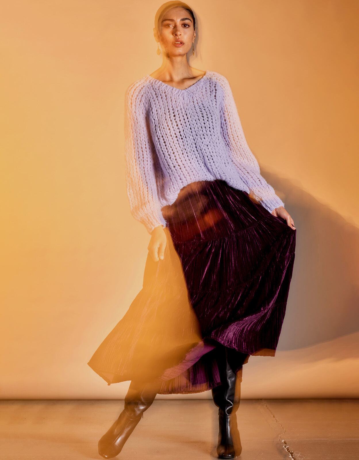 Purple velvet skirt uk top
