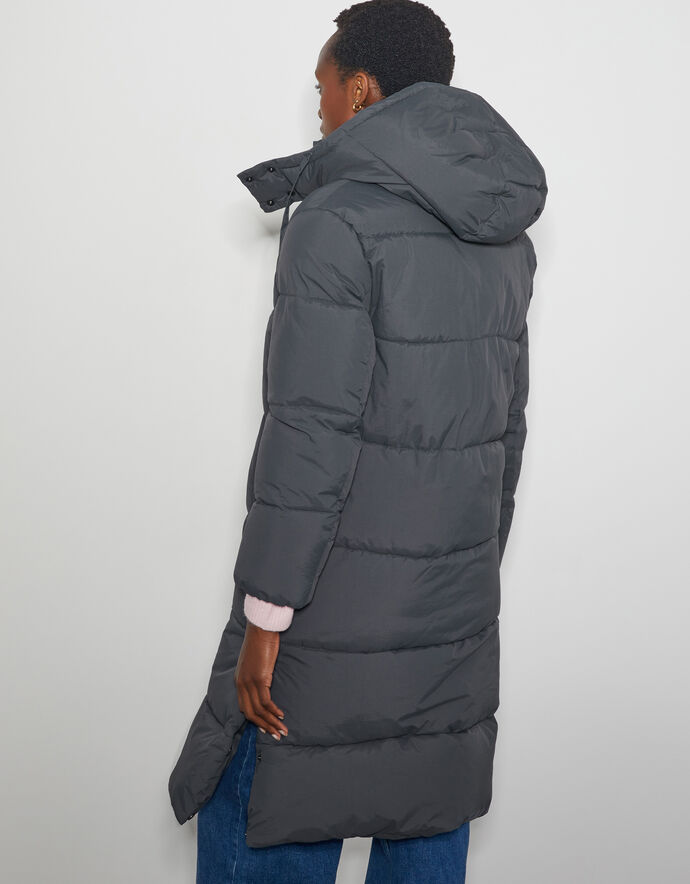 GLASSY NYLON HOODED LONG COAT main image 1