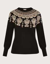 Fair Isle Jumper, Black (BLACK), large