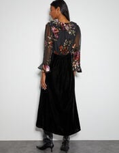 Ariella Floral Devore Velvet Midi Dress, Black (BLACK), large