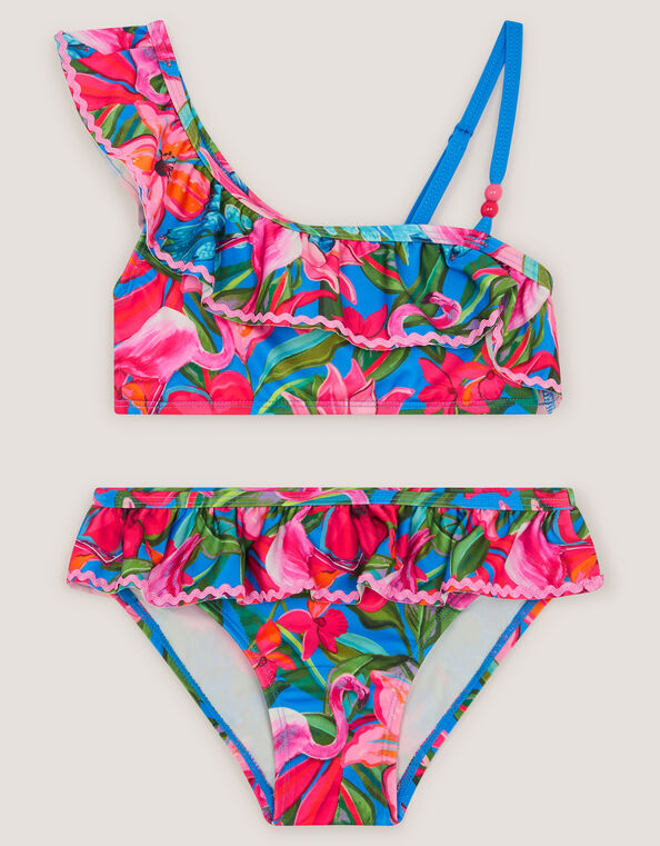 Flamingo Asymmetrical Frill Bikini Set, Blue (BLUE), large