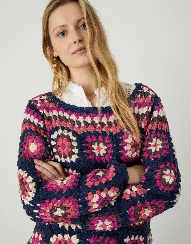 Navy Hand Crochet Jumper, Black (BLACK), large
