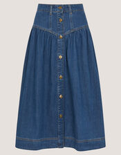 Tamsin Button Denim Midi Skirt , Blue (MID AUTHENTIC BLUE), large