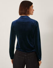 Sam Smocked Stretch Velvet Shirt, Blue (MIDNIGHT), large