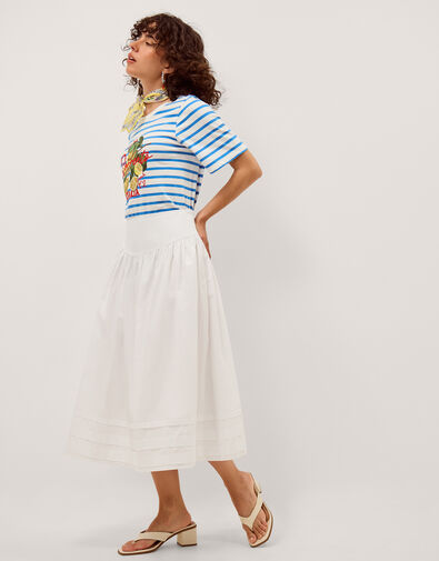 Nicole Cotton Midi Skirt, White (WHITE), large