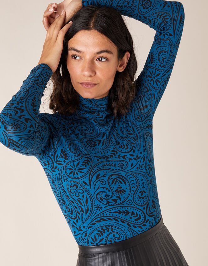 Paisley Jersey Polo Top with LENZING™ ECOVERO™, Teal (TEAL), large