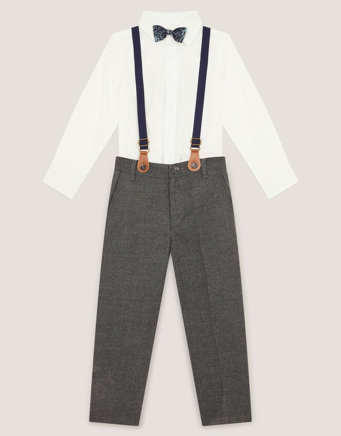 Arthur Herringbone 3-Piece Suit with Braces, Grey (GREY), large