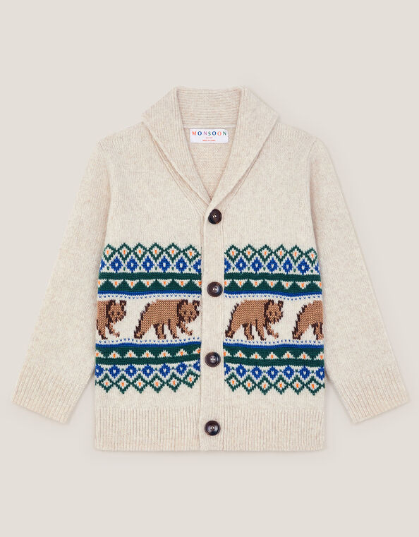 Bear Fair Isle Cardigan, Ivory (IVORY), large
