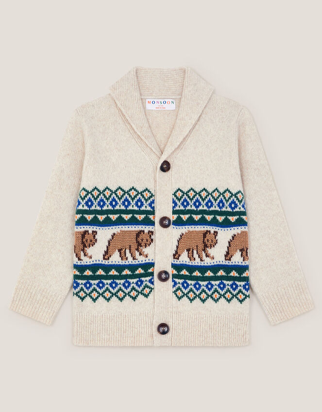 Bear Fair Isle Cardigan, Ivory (IVORY), large