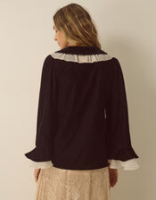 Anita Tie Neck Collar Velvet Top, Black (BLACK), large