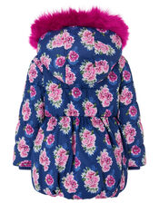 Baby Rose Print Hooded Coat, Blue (NAVY), large