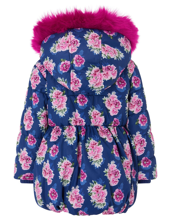 Baby Rose Print Hooded Coat, Blue (NAVY), large