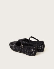 Twinkle Tweed Strap Ballet Flats, Black (BLACK), large