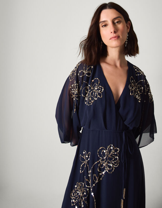 Skyla Floral Embellished Maxi Wrap Dress Blue