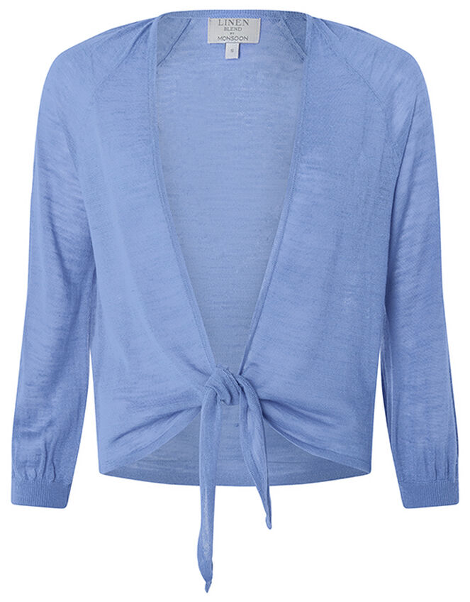 Libby Tie Shrug in Linen Blend, Blue (BLUE), large