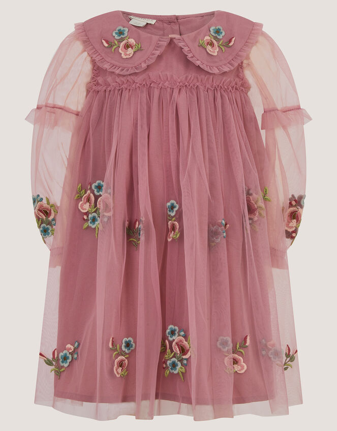 Baby Floral Embroidered Mesh Dress, Pink (PINK), large